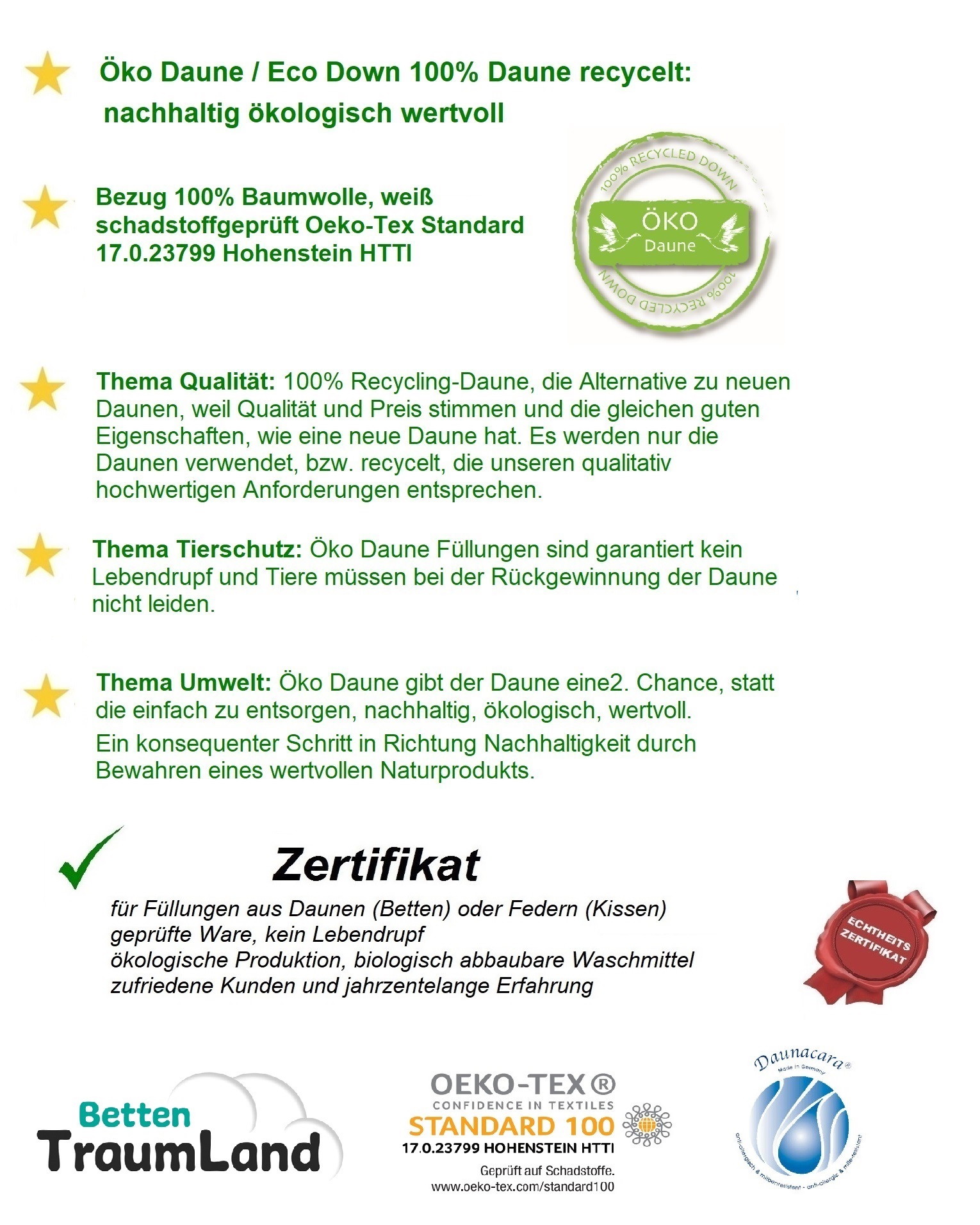 Öko Daune Übergangsdecke 100% Daune recycelt 240x220 nachhaltig ökologisch eco zertifikat