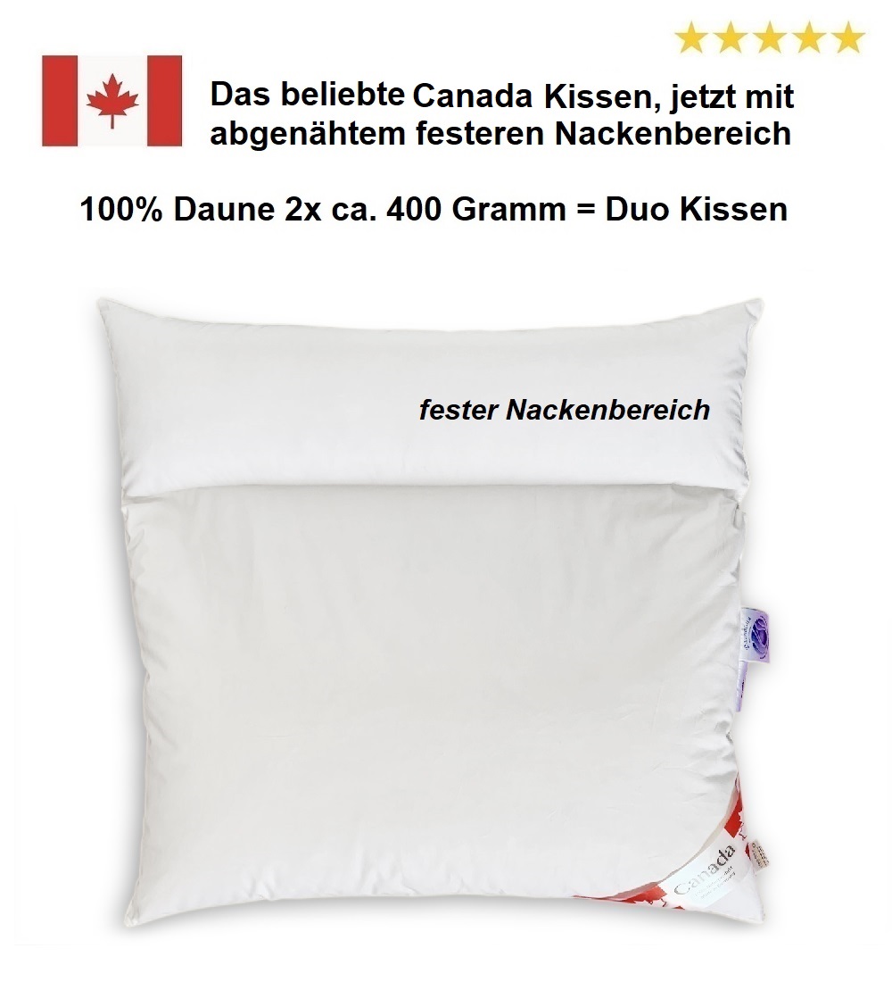Duo-Kissen Canada 80x80 100% Daune 2x 400 g abgenähtem Nackenbereich